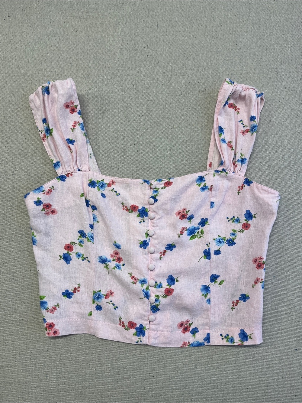 Forever 21 Floral Corset Crop Top Pink Smocked Cottagecore Y2K Size Medium